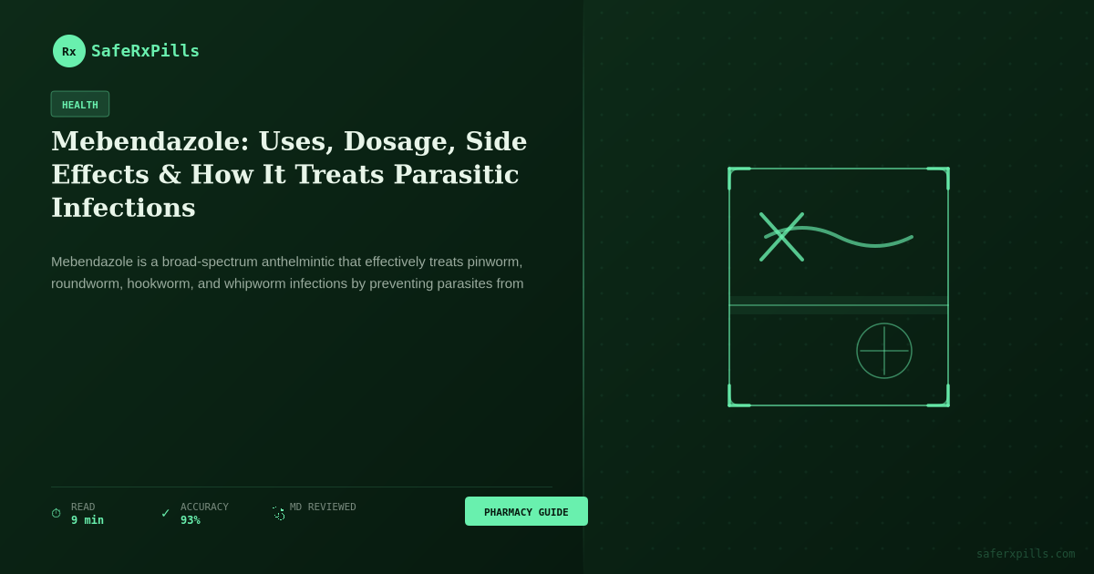 Mebendazole medication for treating parasitic infections with dosage information displayed